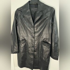 Oroton Women’s Black Leather Coat Jacket Button Down Australia Luxurious Sz L